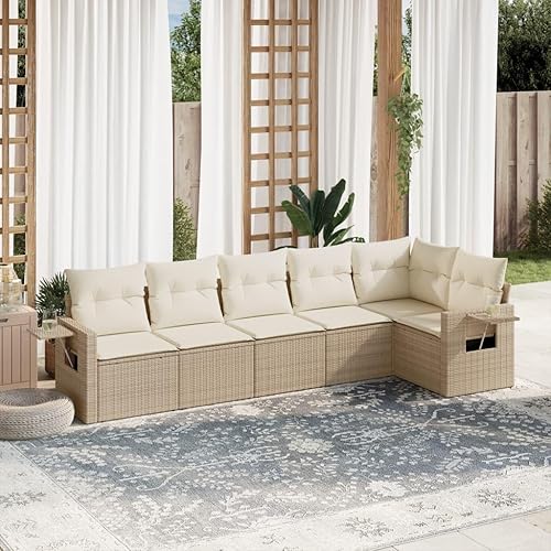 Large Garden Sofa Set with Beige PE Rattan and Powder-Coated Steel Frame, Modular Outdoor Seating with Weather-Resistant Fabric and Removable