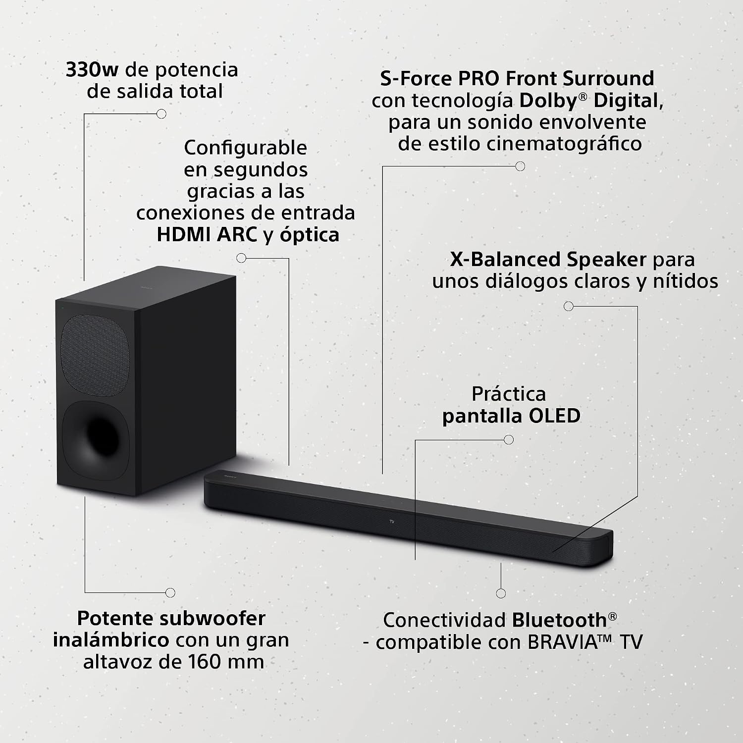 Sony HT-S400 Barra de Sonido de 2.1 Canales con un Potente subwoofer inalámbrico y tecnología de Altavoz X-Balanced, Negro, 330 W + Sub 9