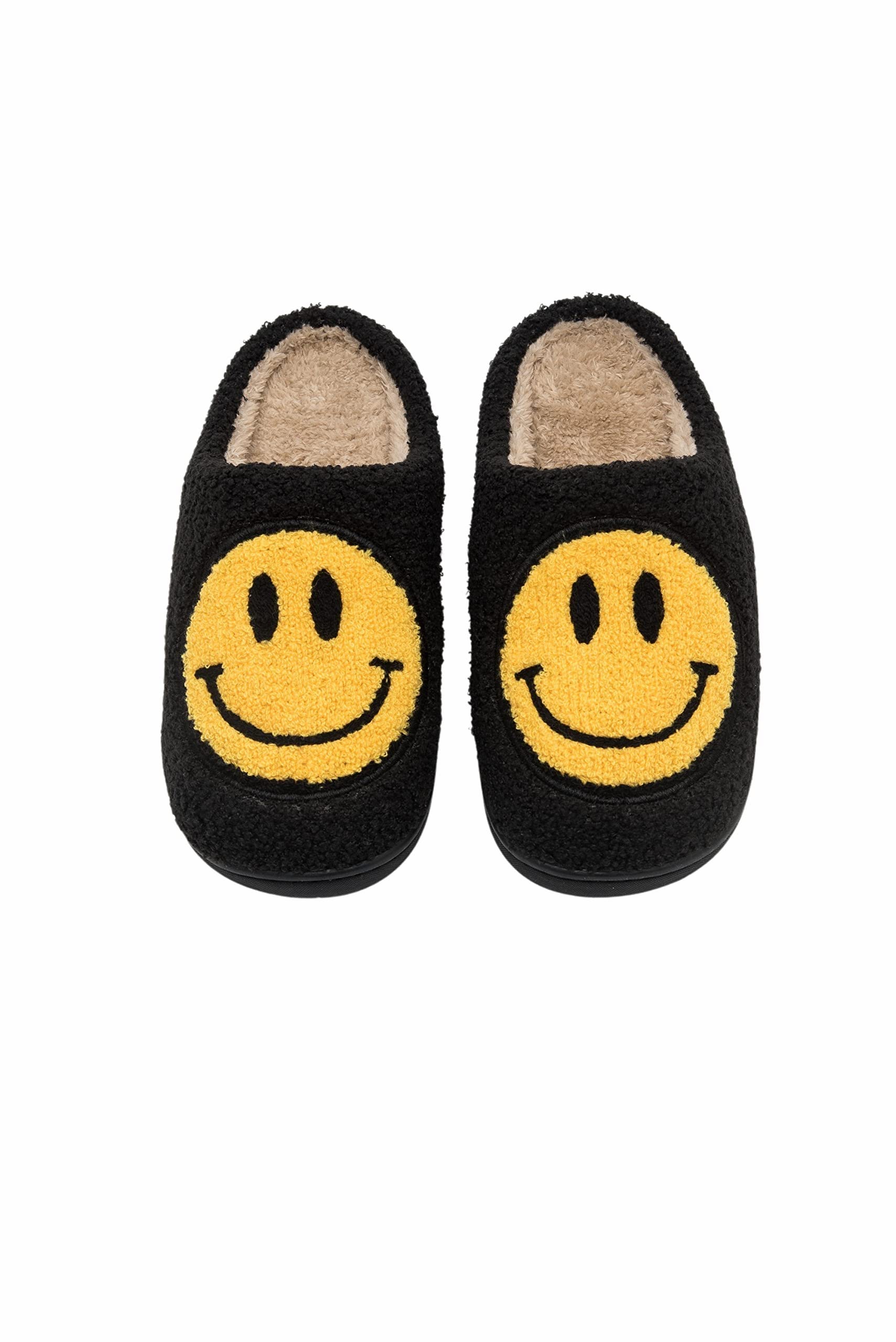 Women'S Smiley Face Slippers Retro Warm Slip-On Non Slip Fuzzy Memory Foam Slippers for Winter Indoor Outdoor Men