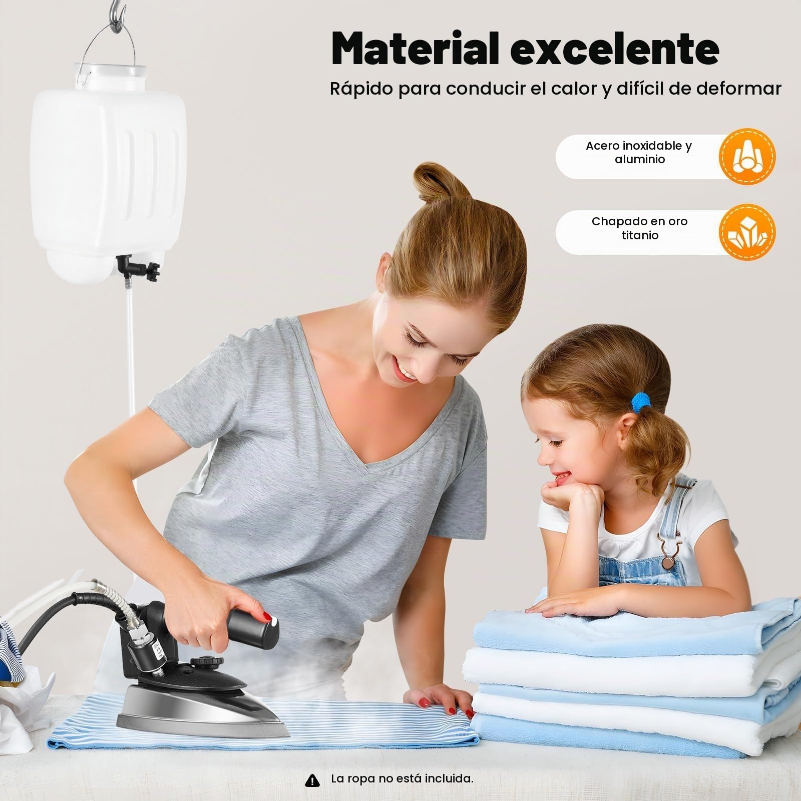 Plancha de vapor eléctrica industrial, plancha de vapor comercial de gravedad con 5 temperaturas ajustables, tanque de agua de 3l y manguera, máquina de prensado a vapor para ropa