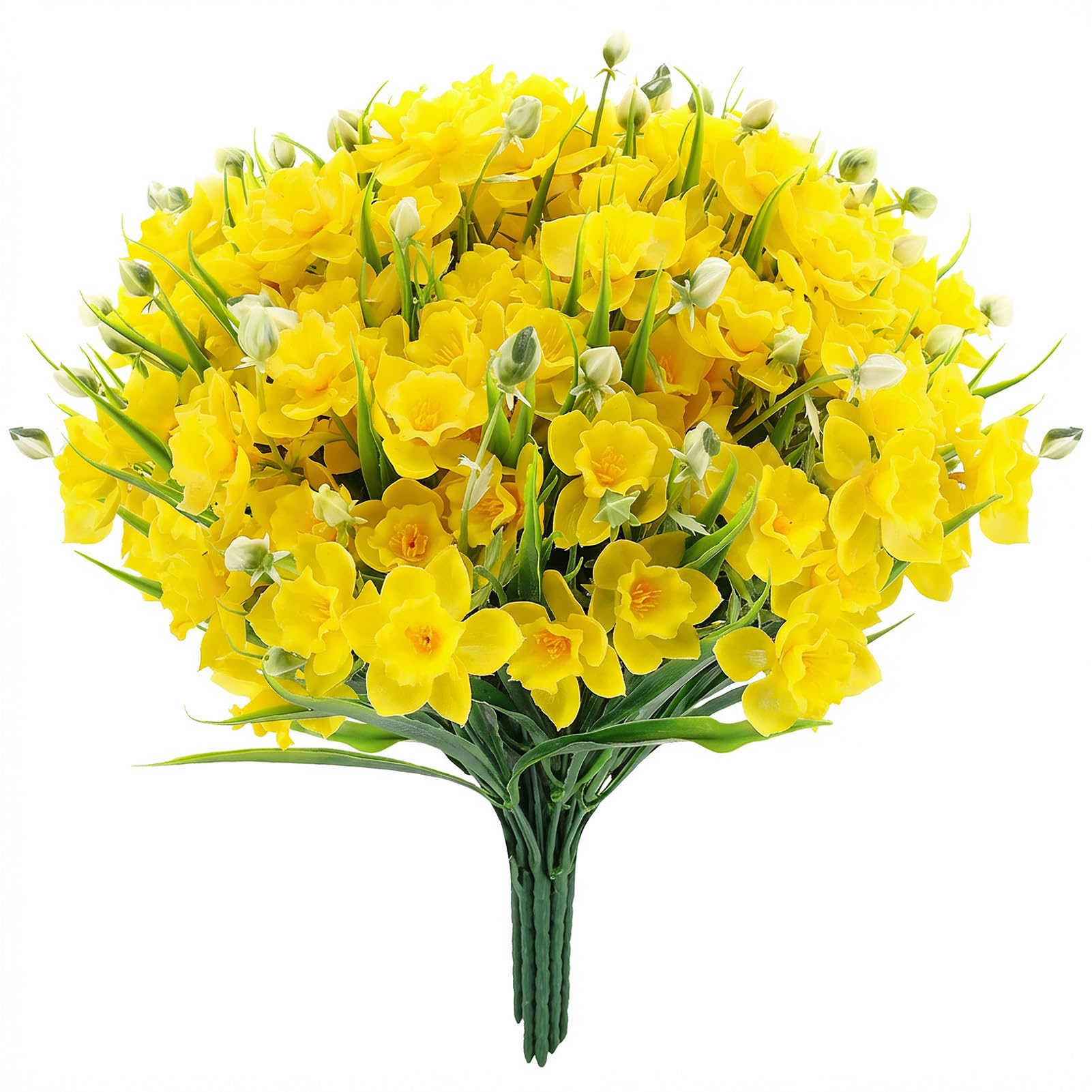 saerryor 12 Pack Artificial Daffodils Fake Narcissus Flowers UV Resistant Indoor Outdoor Home Decor Realistic Yellow Bouquet for Wedding Centerpiece