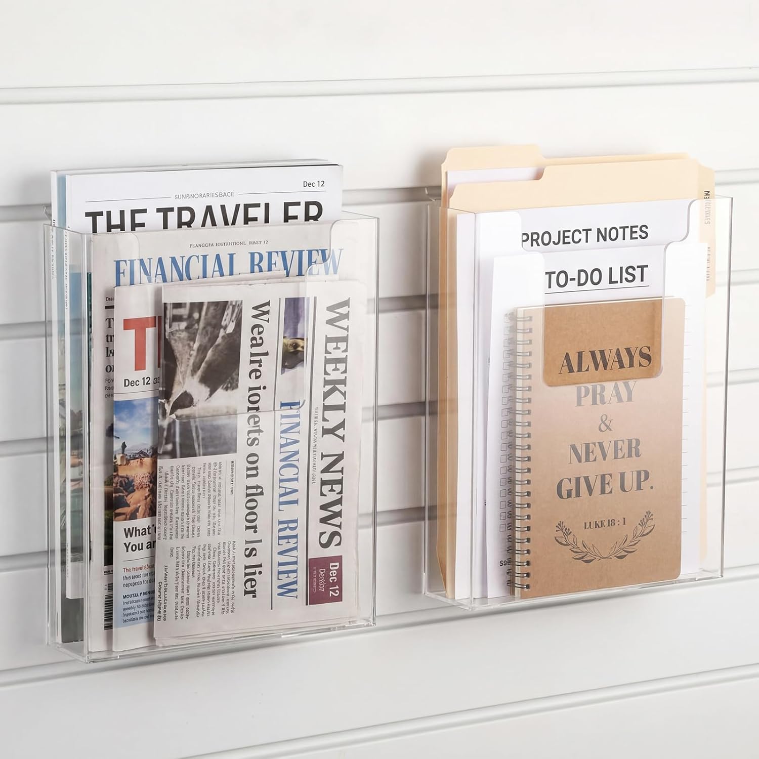 Sliner 2 Pack Magazine Display for Slatwall, 8.5'w x 11'h x 2.5'd Clear Acrylic Magazine Pockets Slatwall Shelf Accessories for Literature Display Exhibitions Trade Shows, Retail Stores Home & Offices
