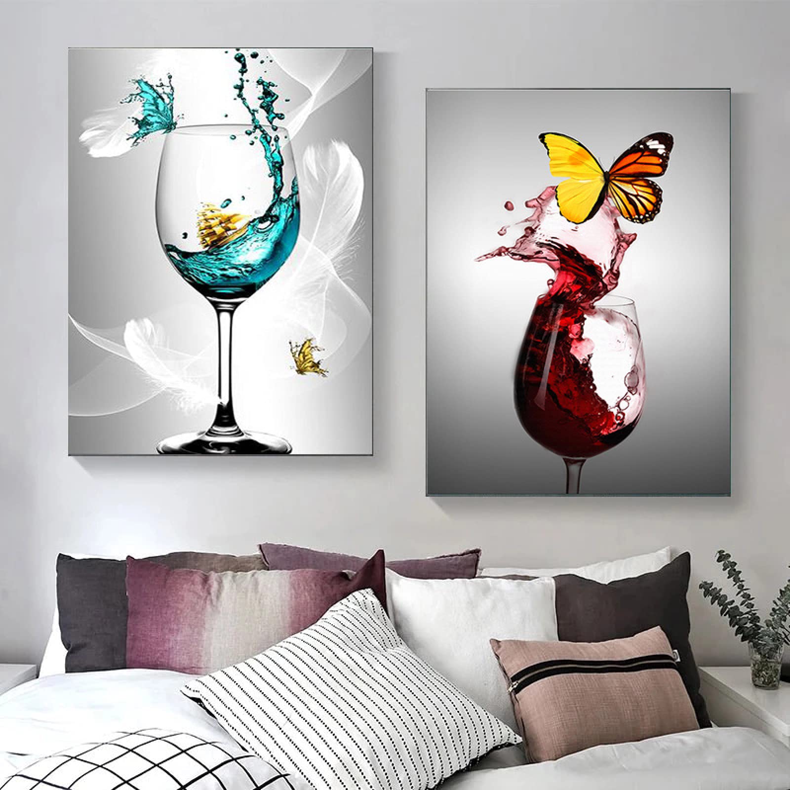 Piękny abstrakcyjny motyl czerwone wino szkło obraz na płótnie plakat i wydruki sztuka ścienna zdjęcia salon wystrój domu 40 x 60 cm x 2 bez ramy