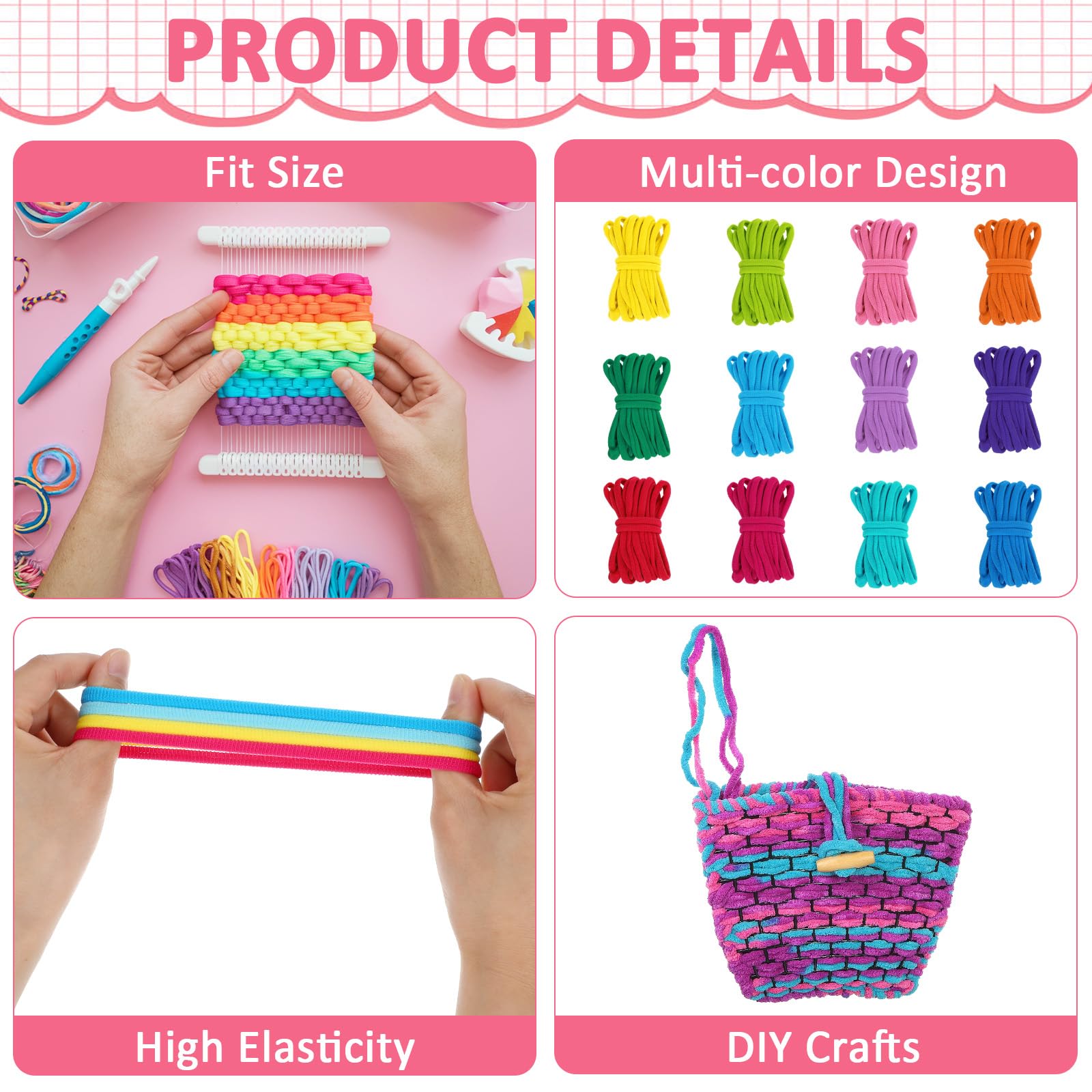 600 Pcs Loom Loops Pastel Weaving Loom Loops Potholder Colorful Loops Elastic Weaving Loops Craft Flexible Loom DIY Kit Colorful Weaving Crafts for Kids Adults DIY Crafts Supplies