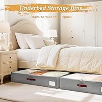 Vista 4 de Criusia Under Bed Storage Bins with Clear PVC Lids – 2 Pack Large Underbed Organizers with Heavy-Duty Handles, Reinforced with 800G PP Panels & 80G