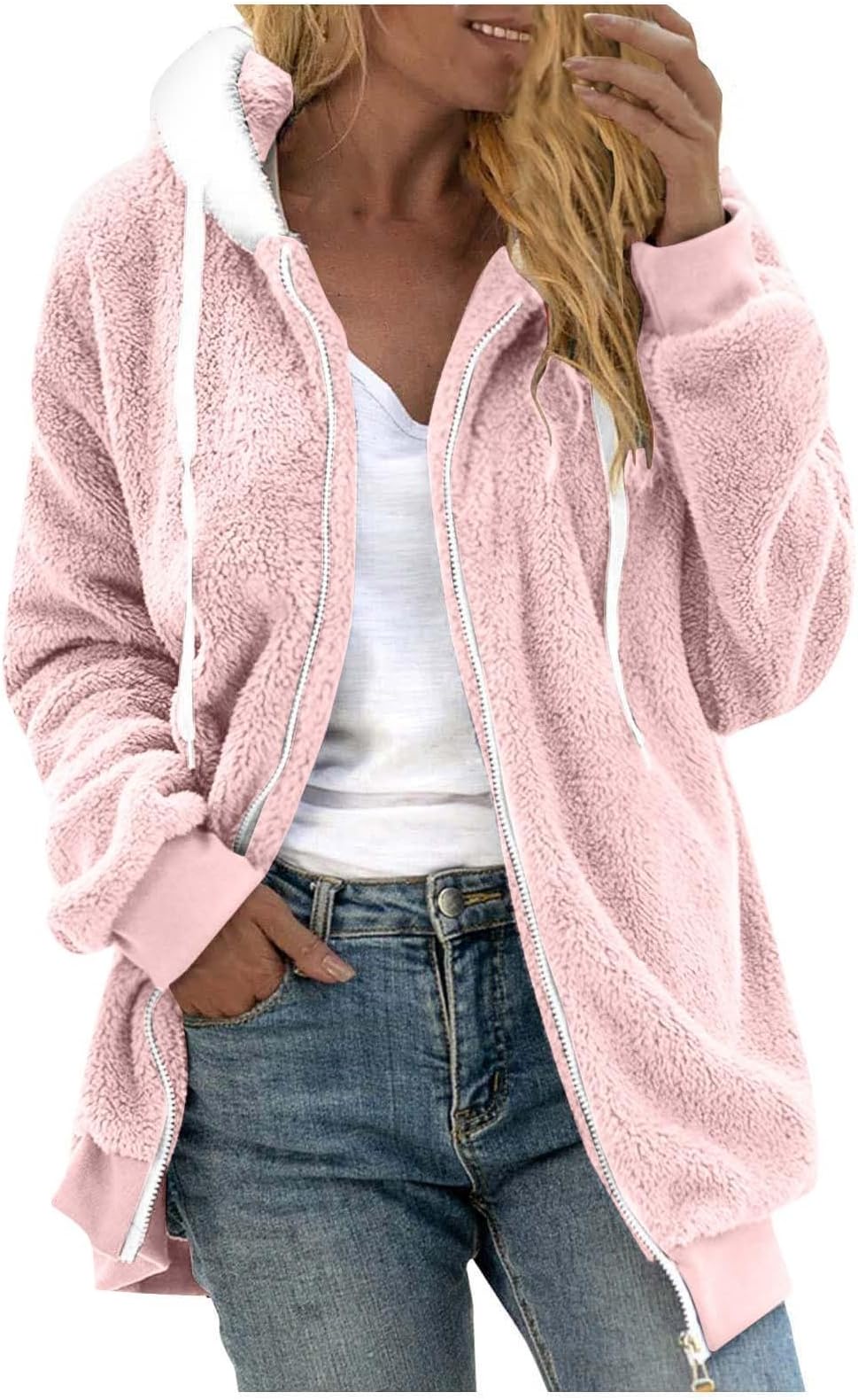 Warm Winter Oversized Fuzzy Fleece Jackets For Women Fashion 2024 Soft Faux Fur Cardigan Coat S