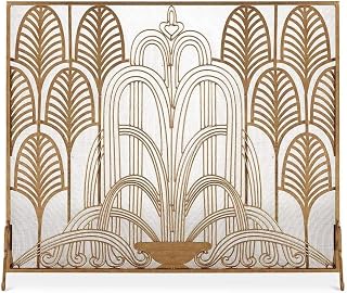 FLBT Flat Fire Guard/Fireplace Screen/Spark Guard - Antique Gold Fireplace Screens with Steel Mesh, Baby Safe Proof Fire Place Fence, 31.9" H X 36.2" W