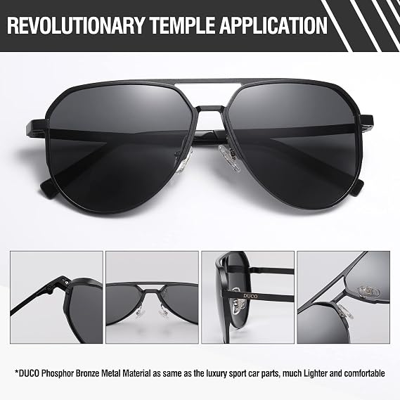 DUCO Mens Sunglasses Retro Oversized Metal Frame Vintage Polarized Sunglasses for Women Fashion Shades UV Protection DC3039