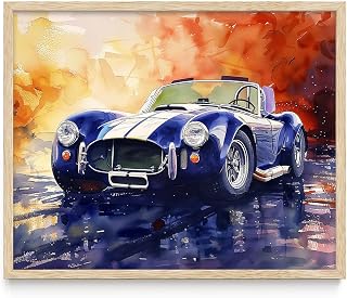 Shelby Cobra 16x20 Framed Poster Classic Car Art Print Muscle Car Wall Decor Blue Cobra Car Artwork Vintage Racing Car Wall Art Retro Car Painting Wall Decor Automotive Art Print for Man Cave Garage