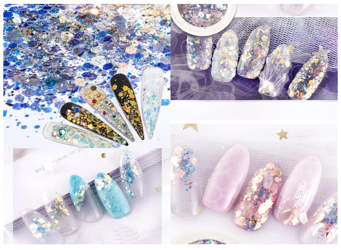 Nail Art Gradient Glitter Magic Color Changing Laser Thin Sequins Mixed Mirror Hexagon Shape Mermaid Flakes Spangles Palette Craft Glitters Holographic Manicure (8 PCSmailers) 3