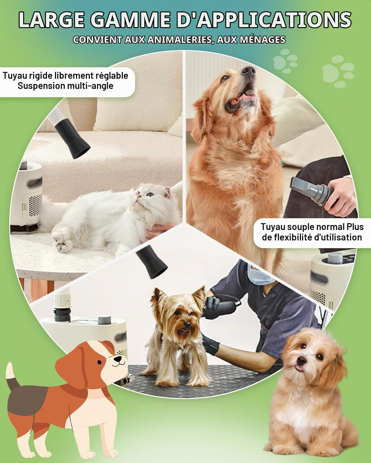 Mxmoonant 2000W 2 in 1 Sèche-Cheveux Professionnel pour Chiens | Vitesse et Température Réglables Écran LED avec Un Tuyau Dur réglable Librement et Un Tuyau Souple Normal