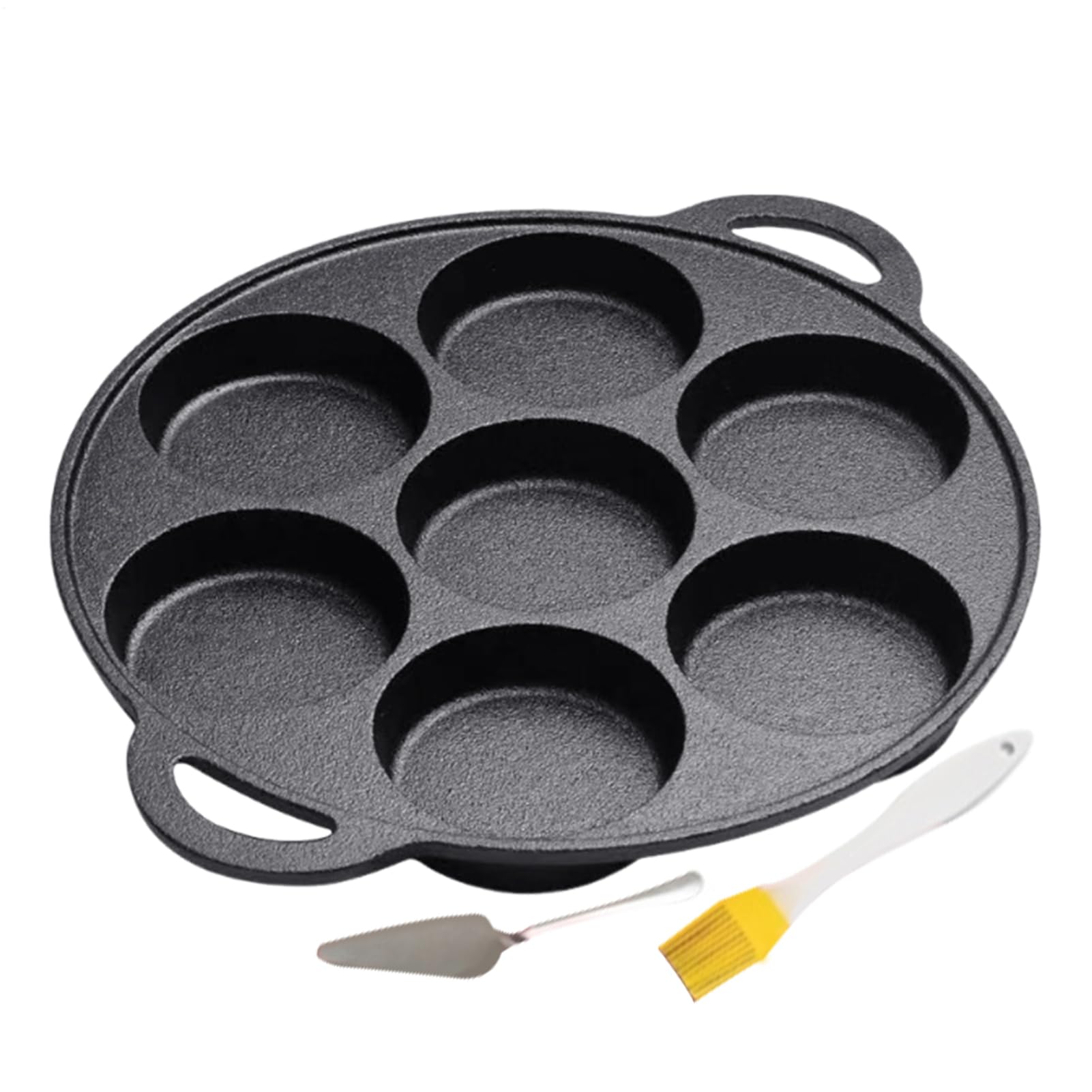 Płaska Patelnia Żeliwna Nieprzywierająca 7-otworowa do smażenia, gotowania, | Płaska patelnia do naleśników i jajek Do Naleśników Pizzy Pieczenia Śniadań Na Kem