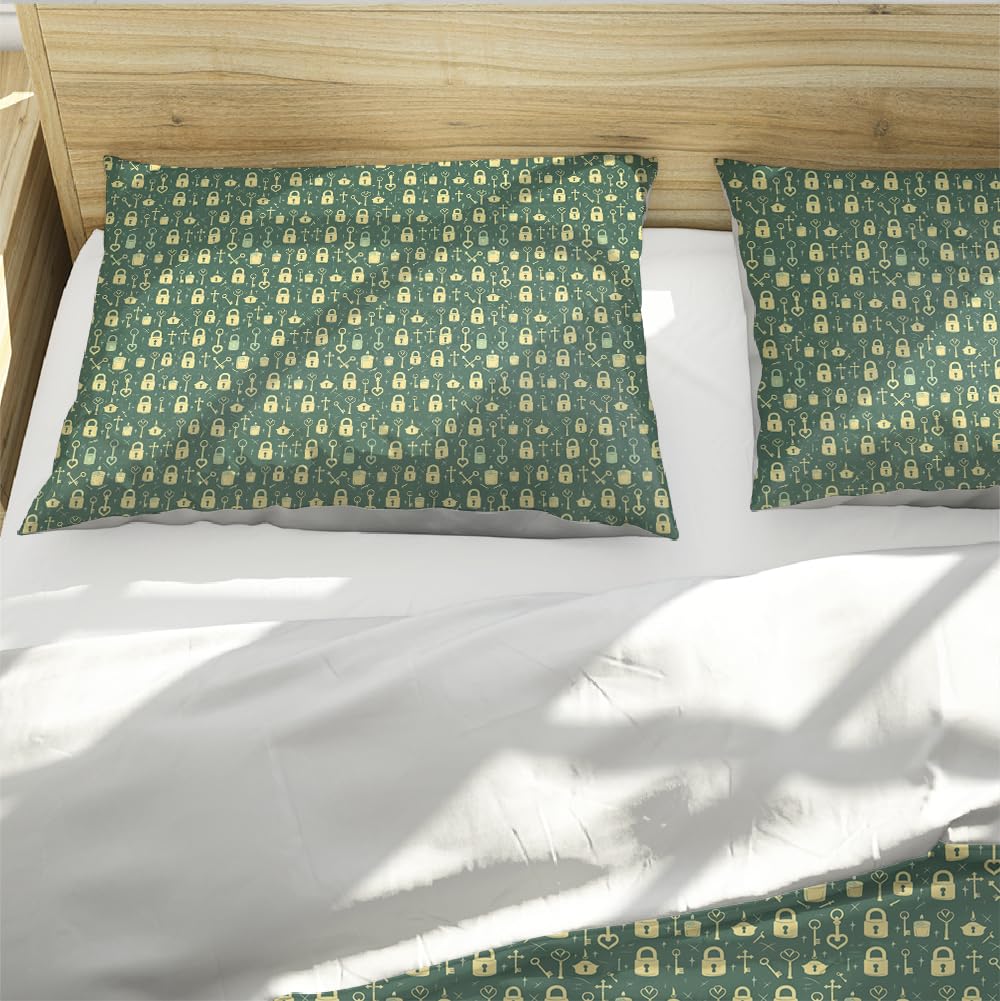 Juego Ropa Cama Suave y Transpirable con Estampado de Dibujos Animados Set de Fundas de edredón de 3 Piezas con Patrones Beige Verdes 2 Fundas de Almohada para habitación bebé 240 x 220 cm