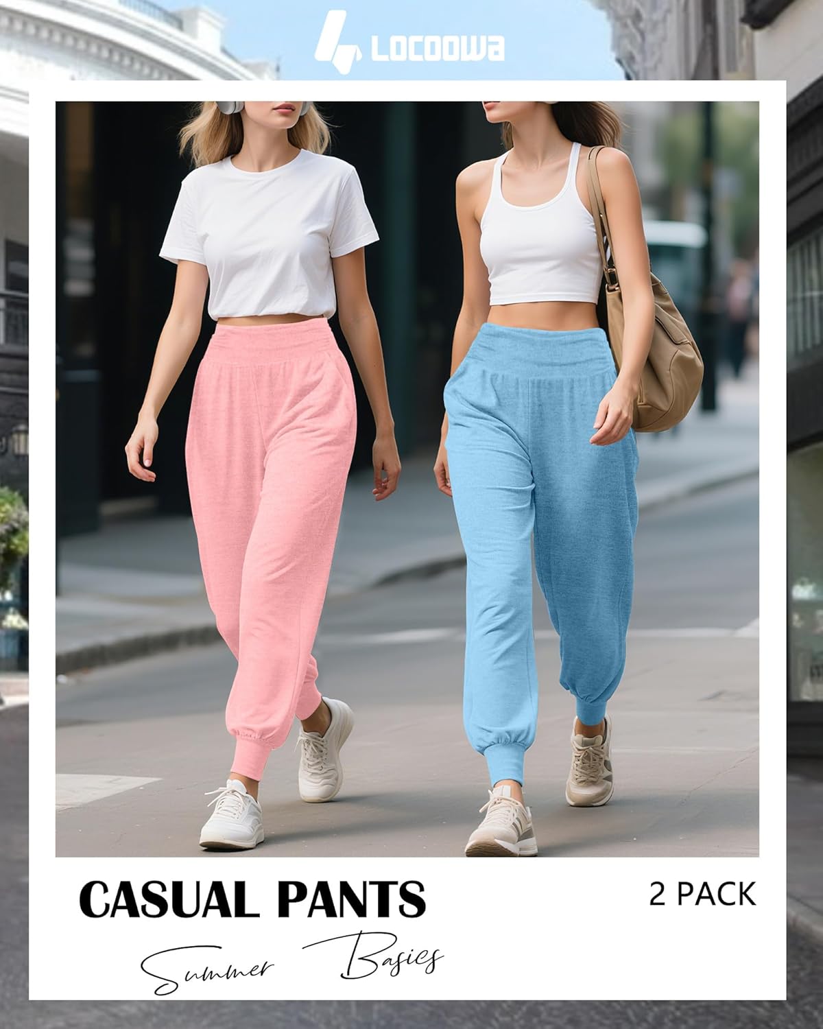 2 Pack Women's Yoga Joggers, Cozy Sweatpants with Pockets Casual Loose Comfy High Waisted Lounge Pants - Image 3