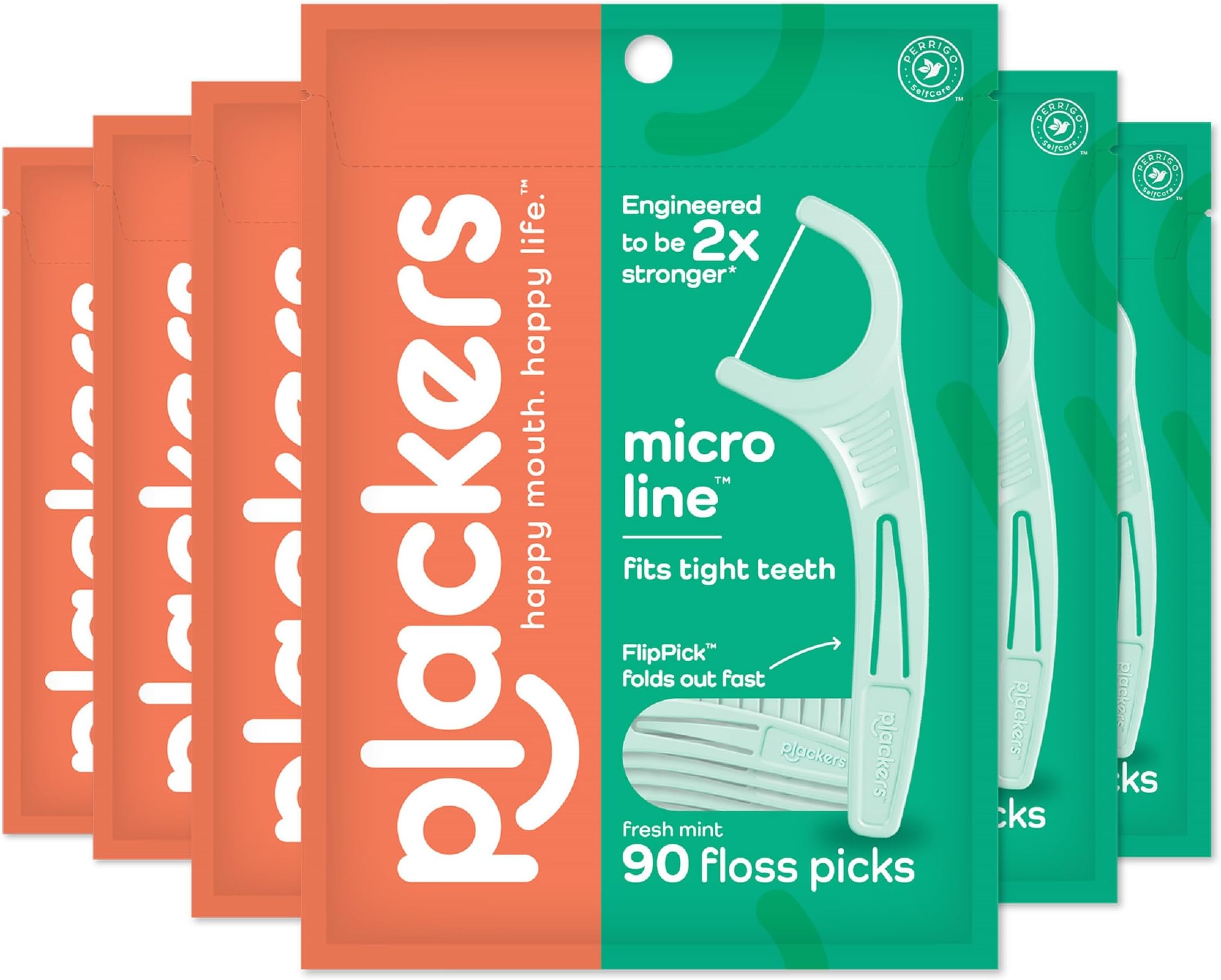 Micro Line Dental Floss Picks, Fold-Out FlipPick, Tuffloss, Easy Storage with Sure-Zip Seal, Fresh Mint Flavor, 90 Count (6 Pack)