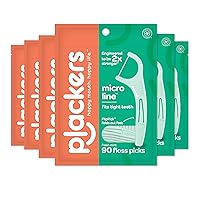 Vista 1 de Plackers Micro - Púas de hilo dental sabor a menta, 90 unidades, paquete de 6, color verde