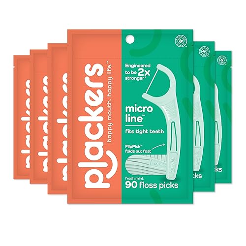 Plackers Micro - Púas de hilo dental sabor a menta, 90 unidades, paquete de 6, color verde