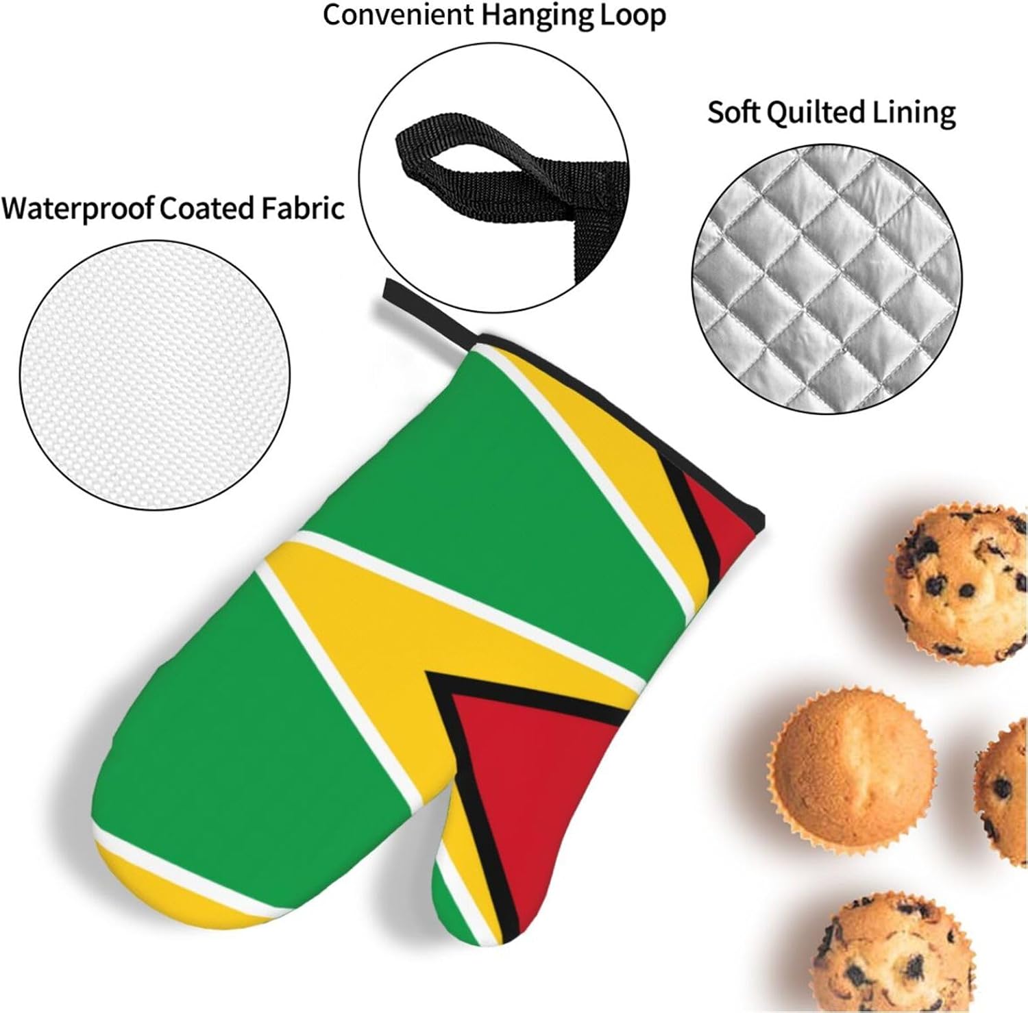 Flag of Guyana Prints Kitchen Covers: Waterproof Oven Layers for Safe Cooking & Easy Cleanup - 4 Piece Heat Protection Set
