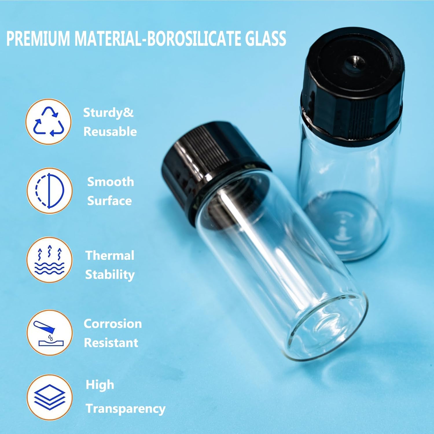 PEKYBIO 10ml 0.3oz Clear Glass Sample Vial, Liquid Sampling Tiny Containers, Sample Bottle 22mm x 52mm, Black Screw Cap with PE liner, Pack of 100, for Lab, Essential Oil, Specimen, Reagents