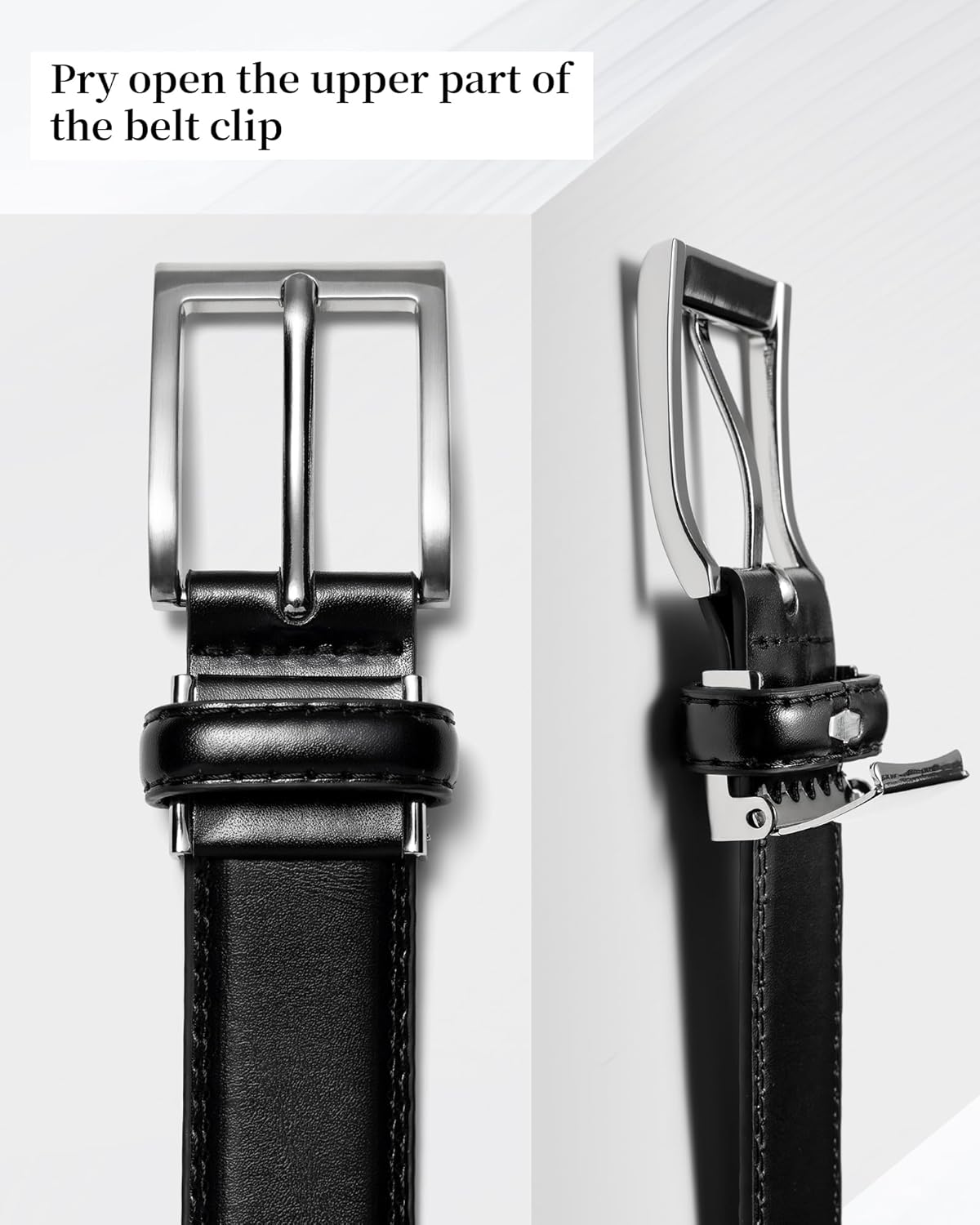 maikun Mens Black Leather Belt, 1 1/8" Casual Dress Belt with Adjustable Buckle for Jeans Office - Image 4