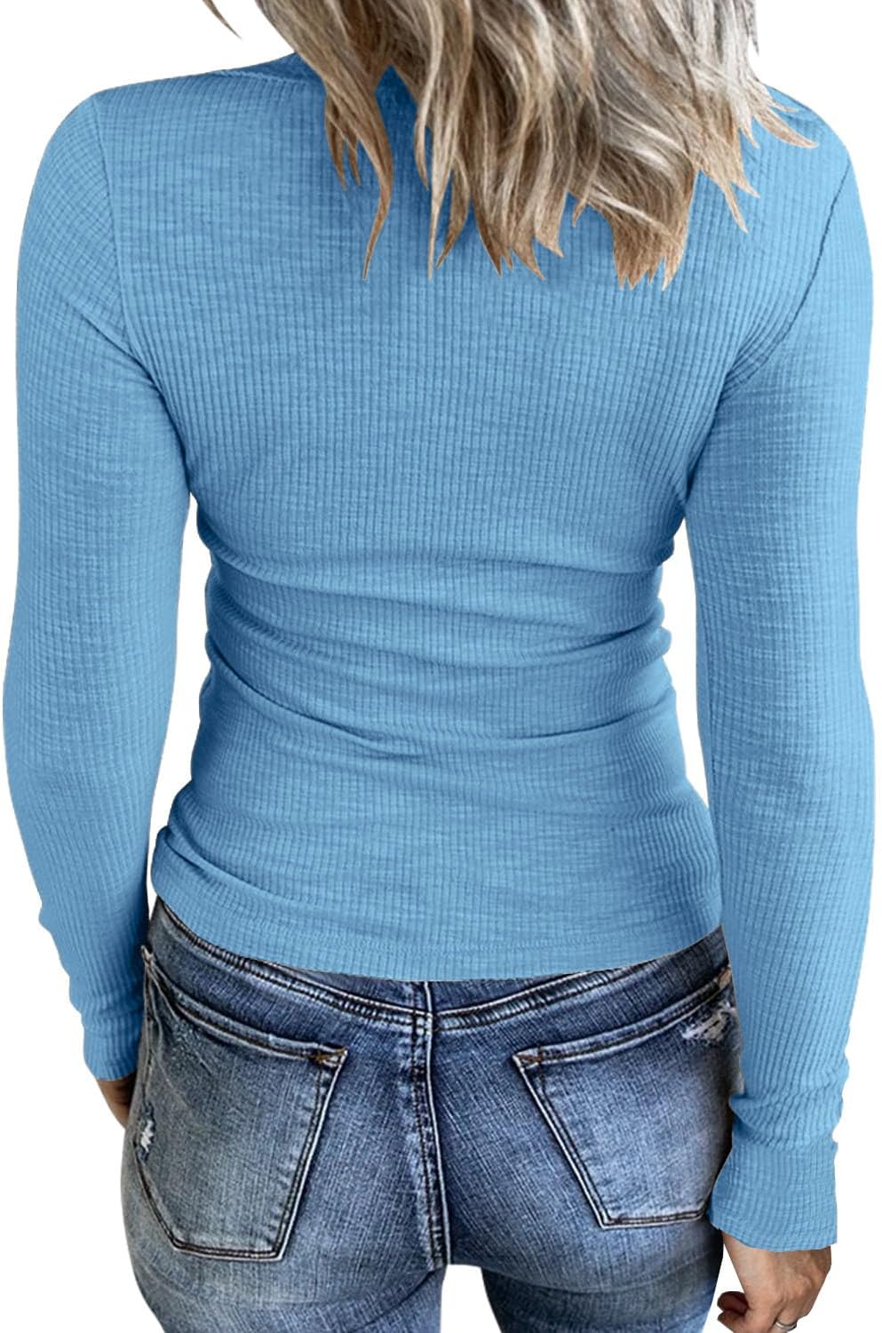 Women Casual Long Sleeve Tunic Tops V-Neck T Shirts Criss Cross Ribbed Casual Tee Slim Fitted Fall Blouse - Image 2