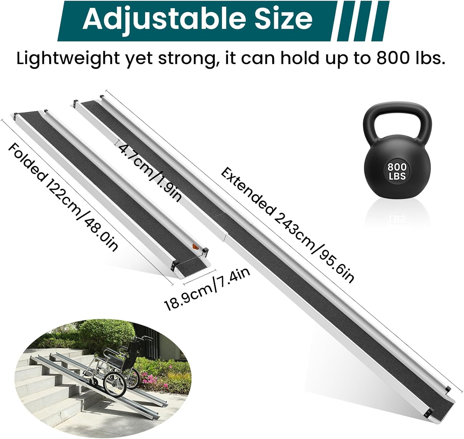 Wheelchair ramp 8FT, Lightweight, Retractable and Portable, can be Used for Wheelchair ramps, Comes with a Handbag