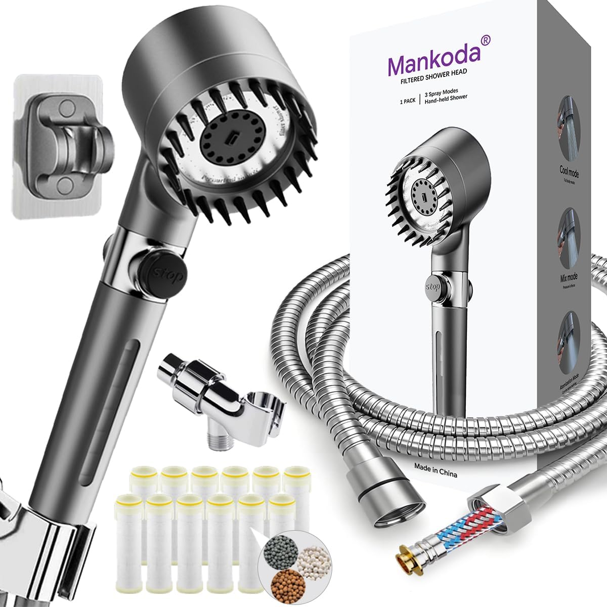 ed Shower Head with Handheld, 12 Replacement s for Hard Water