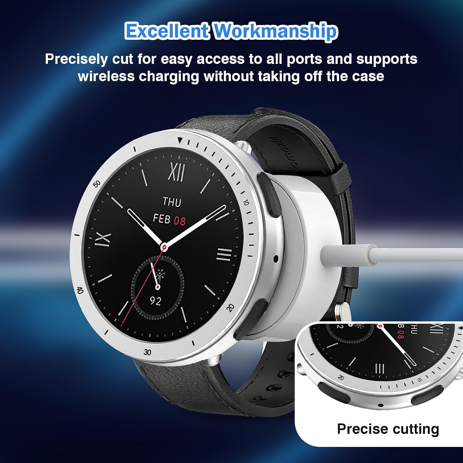 2 in 1 Compatible for Amazfit Active 2 Watch Case 44mm, Anti-Scratch & Shockproof Metal Bezel with Full Protection TPU Back Cover for Amazfit Active 2 Round Protective Case-Silver