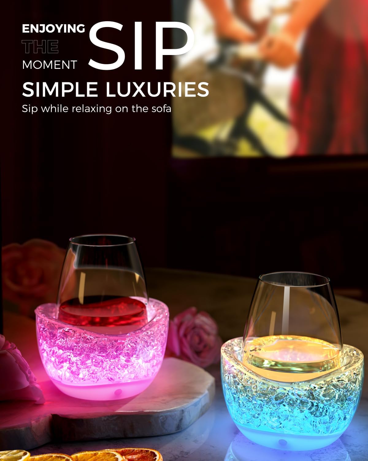 Wine Chiller for Glass Stemless Wine Glass Chiller Keeps Your Glasses of Vino Cold 10 Color Light Modes Separable Wine Essentials Accessories (Blue) - Image 3