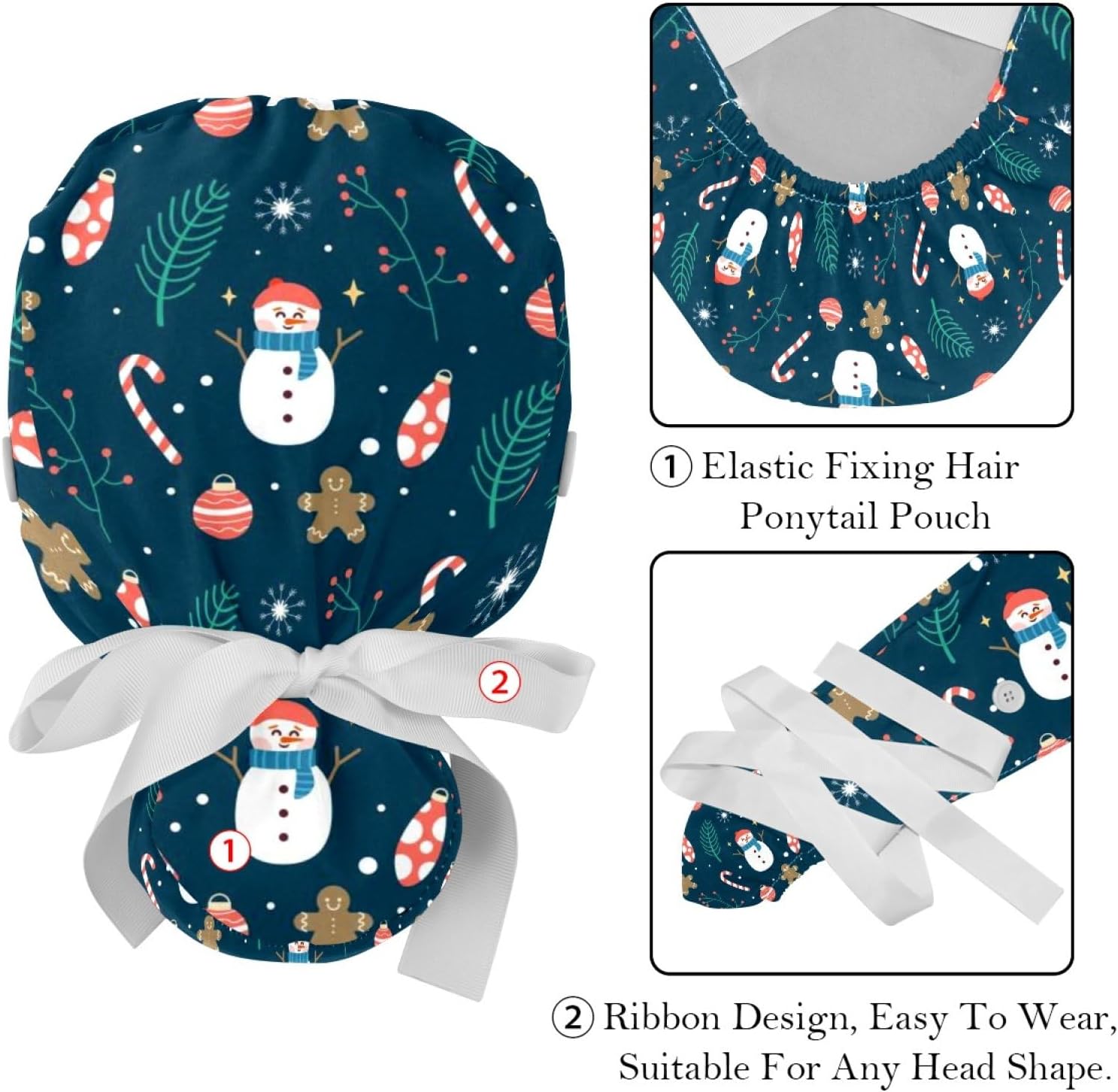 2 Pcs Working Cap with Button Christmas Pine Trees Adjustable Ponytail Pouch Hats for Women