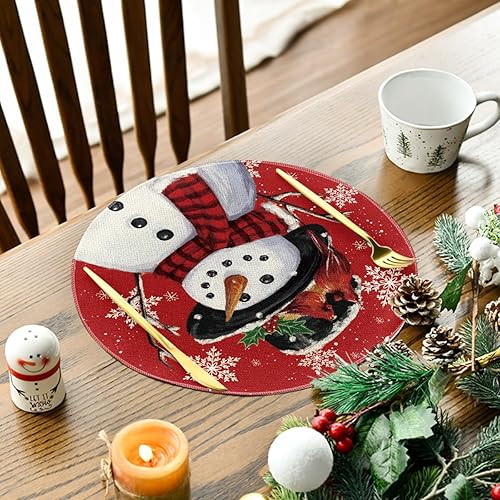 Miniatura 3 de Artoid Mode Juego de 4 manteles individuales de invierno con diseño de muñeco de nieve rojo Let It Snow de 15 pulgadas para decoración de comedor