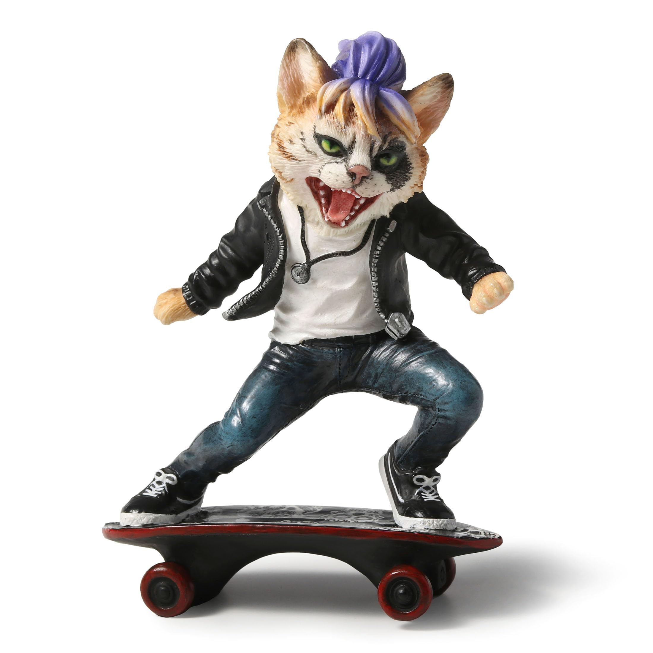 Figurine chat calicot patineur Veronese Design : une sculpture tendre en résine de 14 cm