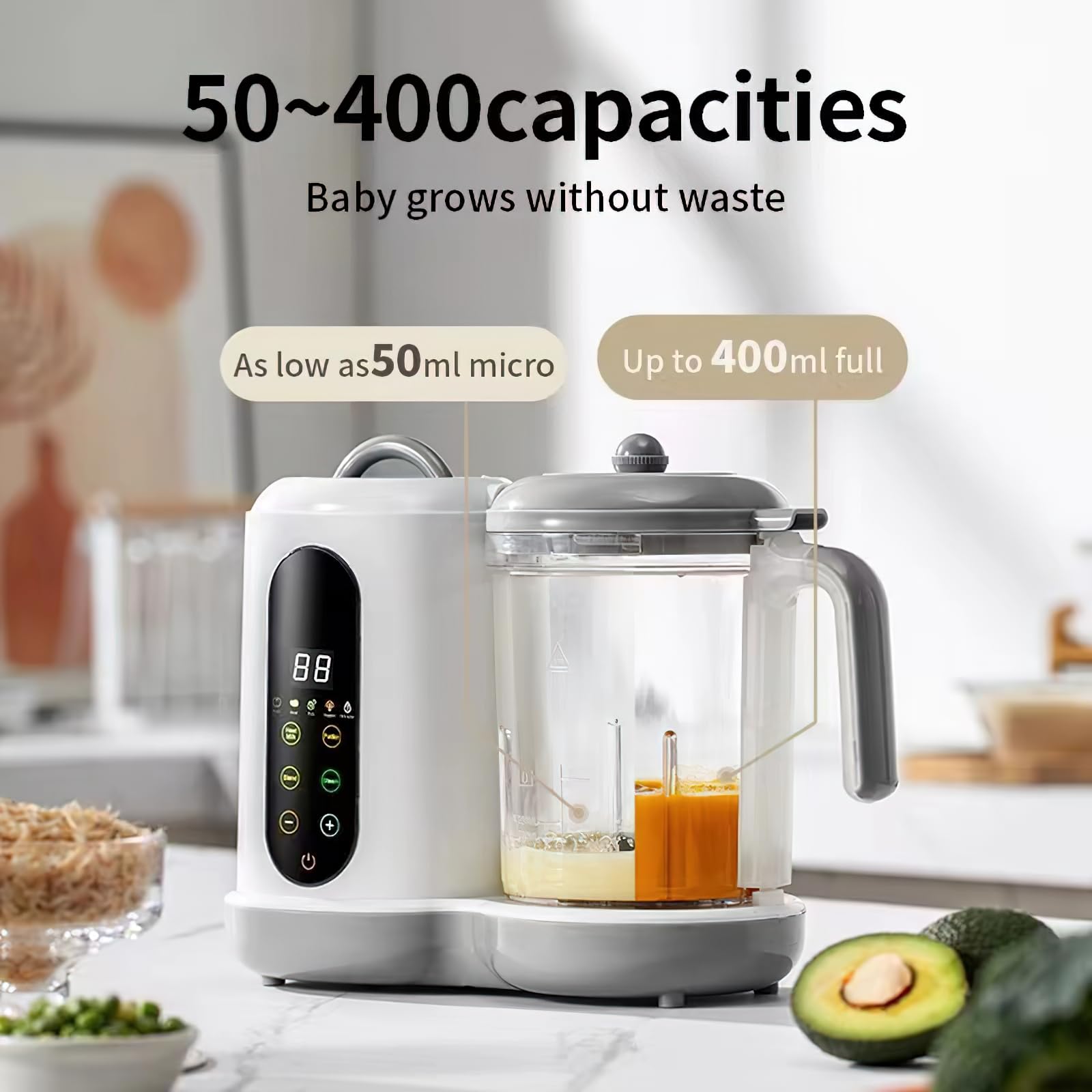Robot Cuiseur Bebe, Cuiseur Vapeur Mixeur, Grande Capacité 400ML, Petits Pots Bébé Faits Maison, Mixeur Bebe,Nettoyage Automatique, Écran Tactile, pour Mixer et Réchauffer Les Aliments pour Bébés