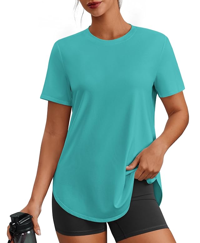 PINSPARK Workout Tops for Women Short Sleeve Athletic Shirts UPF 50 Quick Dry Running Outfits for Exercise Gym