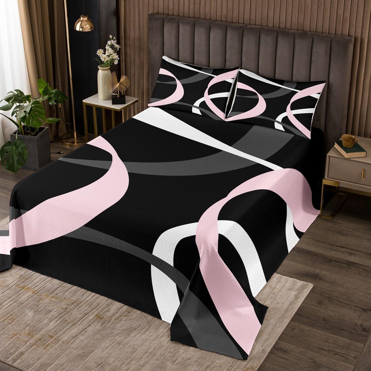 Red Black White Bedding Set Queen Size,Abstract Artistic Lines Bedspread 3Pcs,Geometric Swirl Comforter Set for Kids Teens Girls Woman Bedroom Decor,Modern Chic Quilt Coverlet,2 Pillowcases