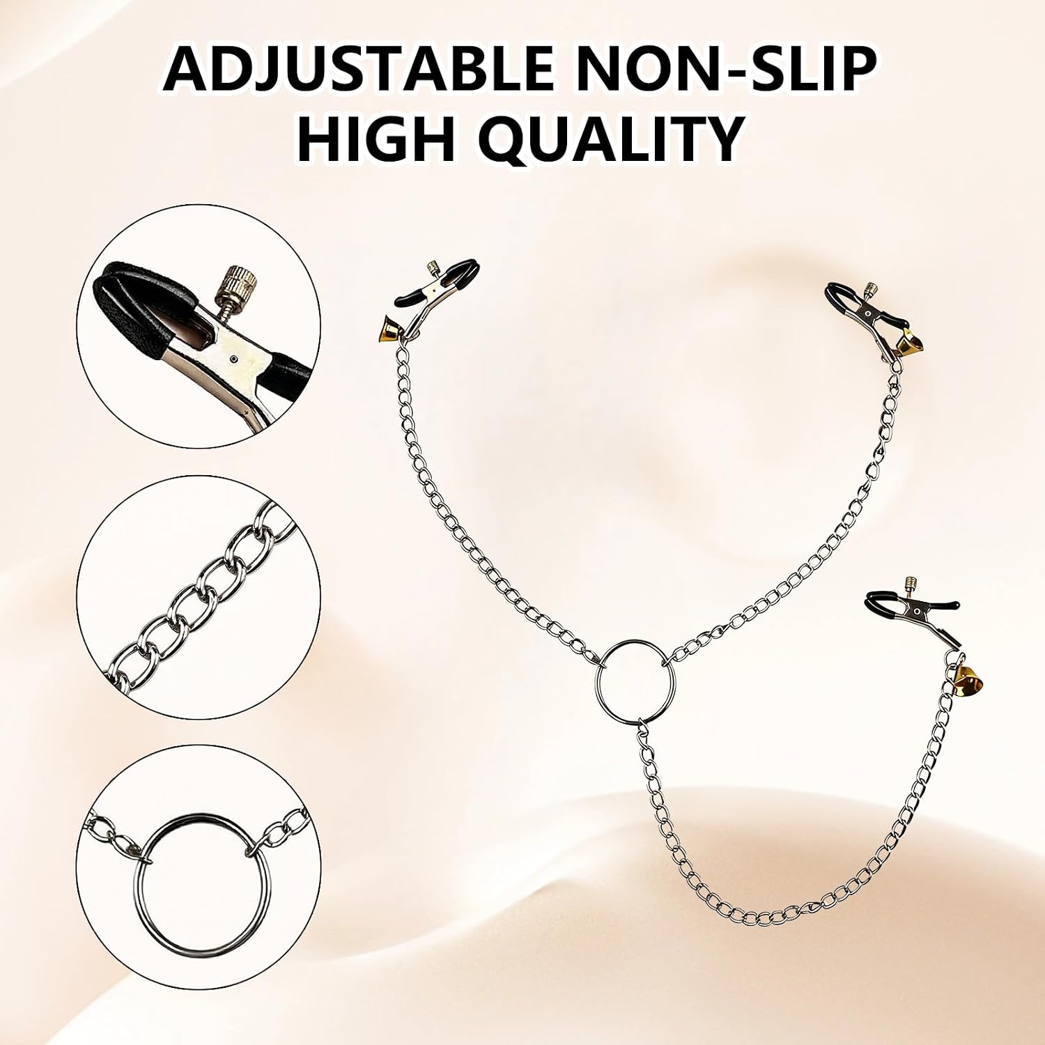 2PCS Body Clamps for Women – Non-Piercing Stainless Steel Clips with Black Heads & Silver Chains, Dual & Triple Head Design for Fashion, Costume & Adult Wear