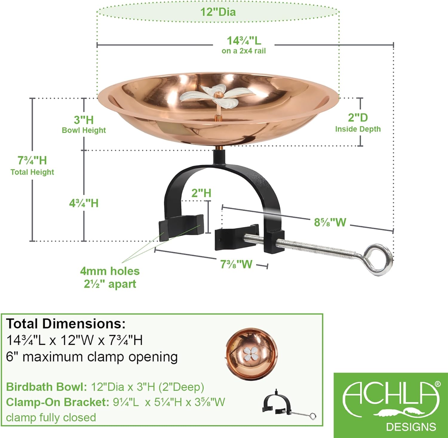 Dogwood Birdbath- Over Rail Bracket