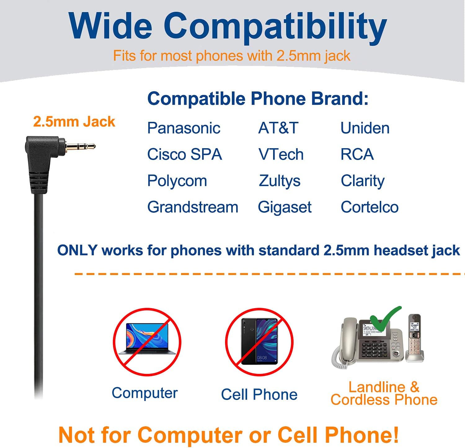 Phone Headset 2.5mm with Microphone Noise Cancelling & Volume Controls, Telephone Headphone Compatible with Panasonic Dect 6.0 Phones, Comfort-Fit Telephone Headset for AT&T Vtech Cordless Phones : Electronics
