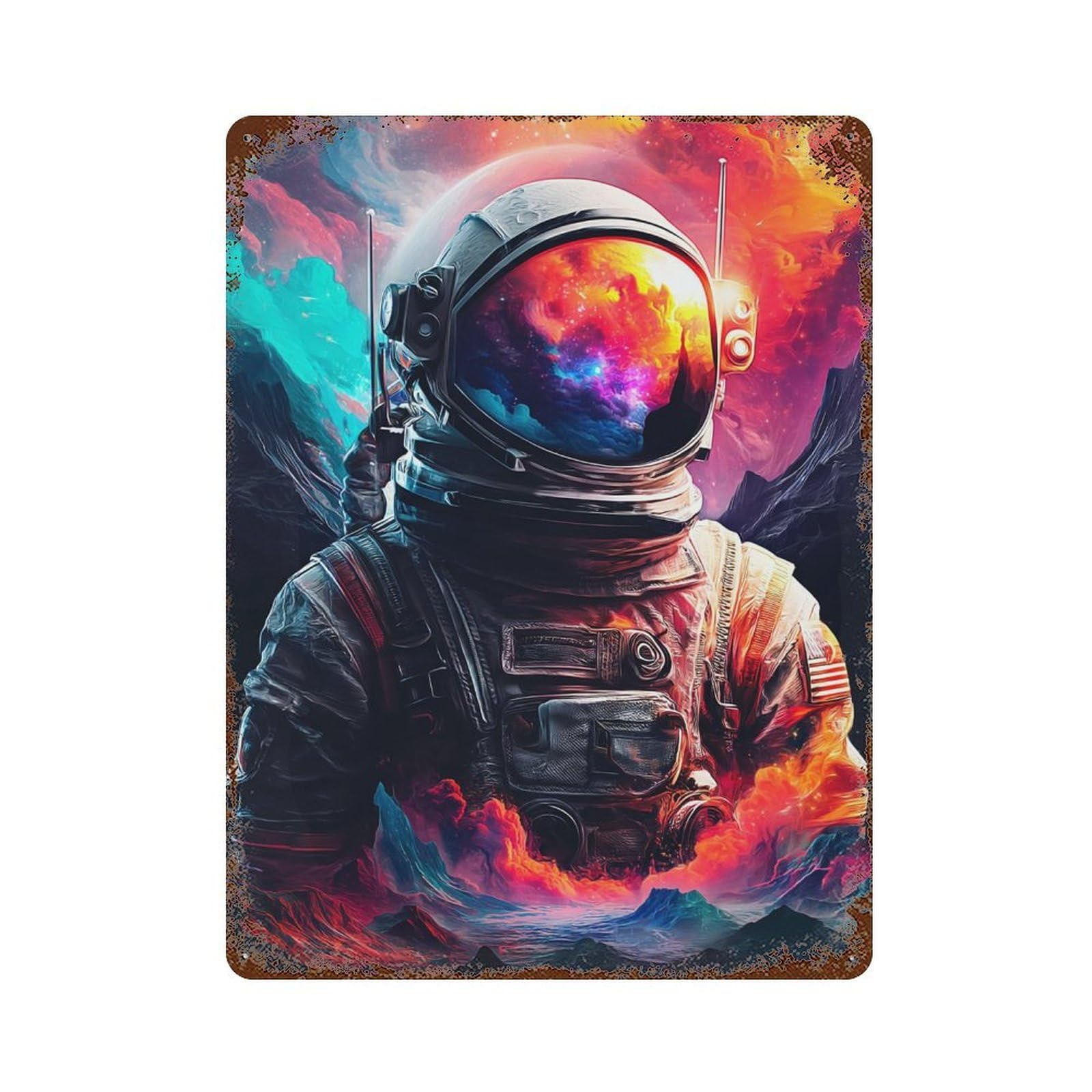 Decorative Tin Sign with Cosmic Astronaut Adventure-1 Design 15.7"x11.8", for Farmhouse, Kitchen And Entryway Decor, Decorative Metal Wall Art