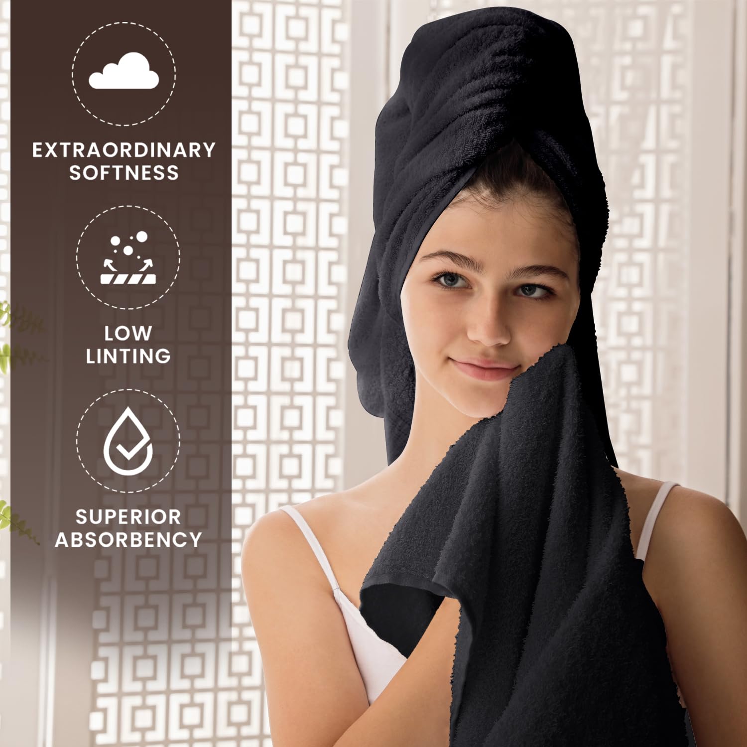 Oakias Juego de 8 toallas de color gris oscuro de 600 g/m², 2 toallas de baño, 2 toallas de mano y 4 paños de baño, altamente absorbentes