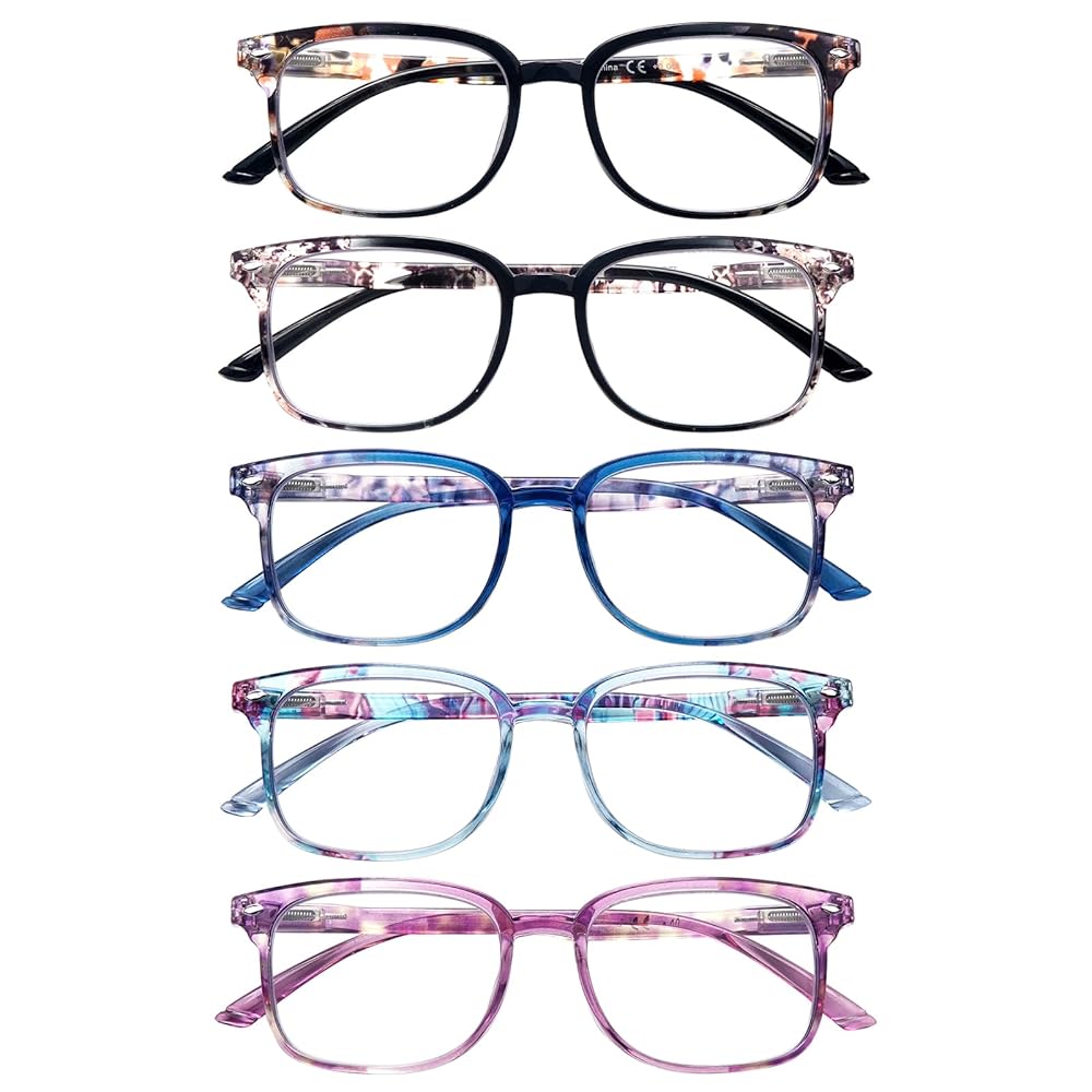 STASTEND 5 Pack Reading Glasses Blue Light Blocking for Women,Computer Readers with Spring Hinge (Multicolor-C5, 0.75, multiplier_x)