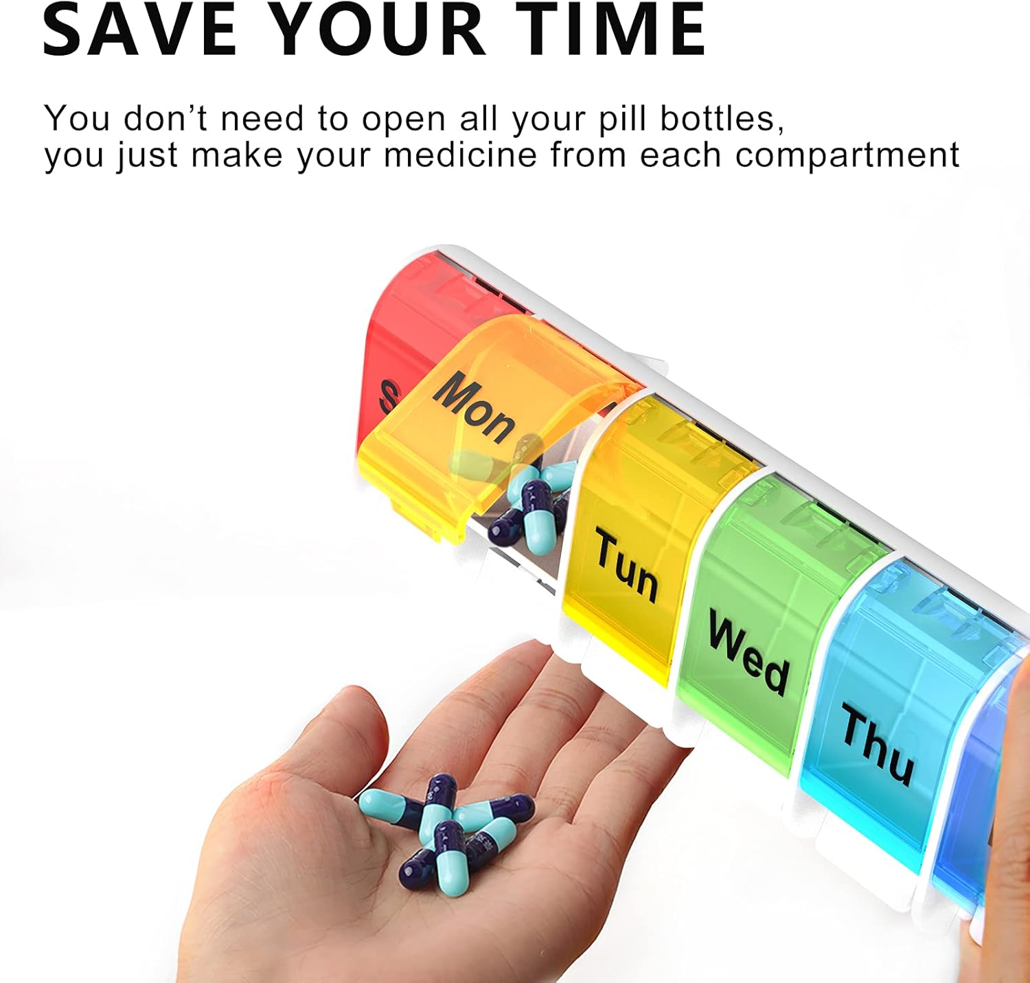 Weekly Pill Organizer 2 Times A Day Am Pm with Easy Push Button,7 Day Large Daily Pill Box Organizer to Hold Vitamin, Fish Oil, Supplements and Medicine (Color) (Without AM PM) : Health & Household