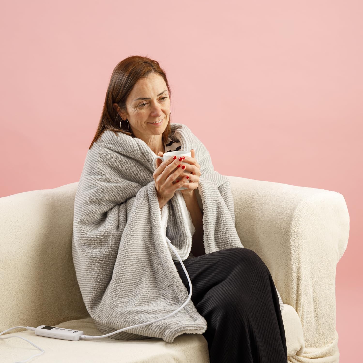 Solac - Coperta elettrica Kalmar 120 W, 8 livelli di temperatura, timer 9h, auto-spegnimento, protezione surriscaldamento, ultra morbido, adatto alla lavatrice a 30 °C