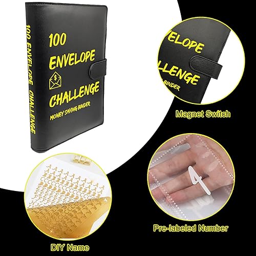 Miniatura 3 de Carpeta de presupuesto de desafío de ahorro de dinero con 100 sobres, libro planificador de presupuesto, forma fácil y divertida de ahorrar $5,050,