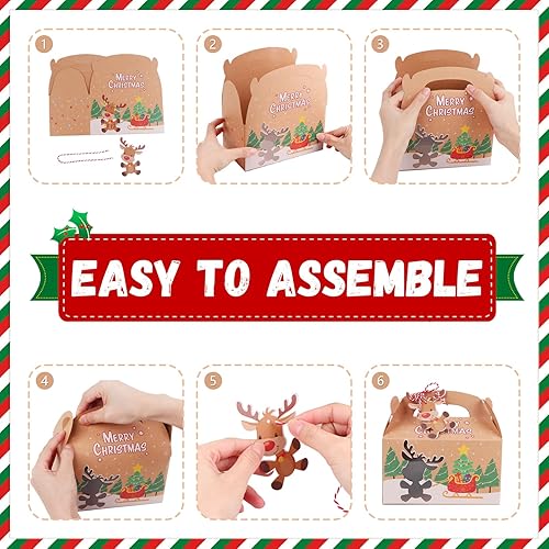 Miniatura 5 de OurWarm 12 paquetes de cajas de galletas de Navidad, cajas de regalo de panadería navideña con ventana y etiquetas, cajas de papel kraft para