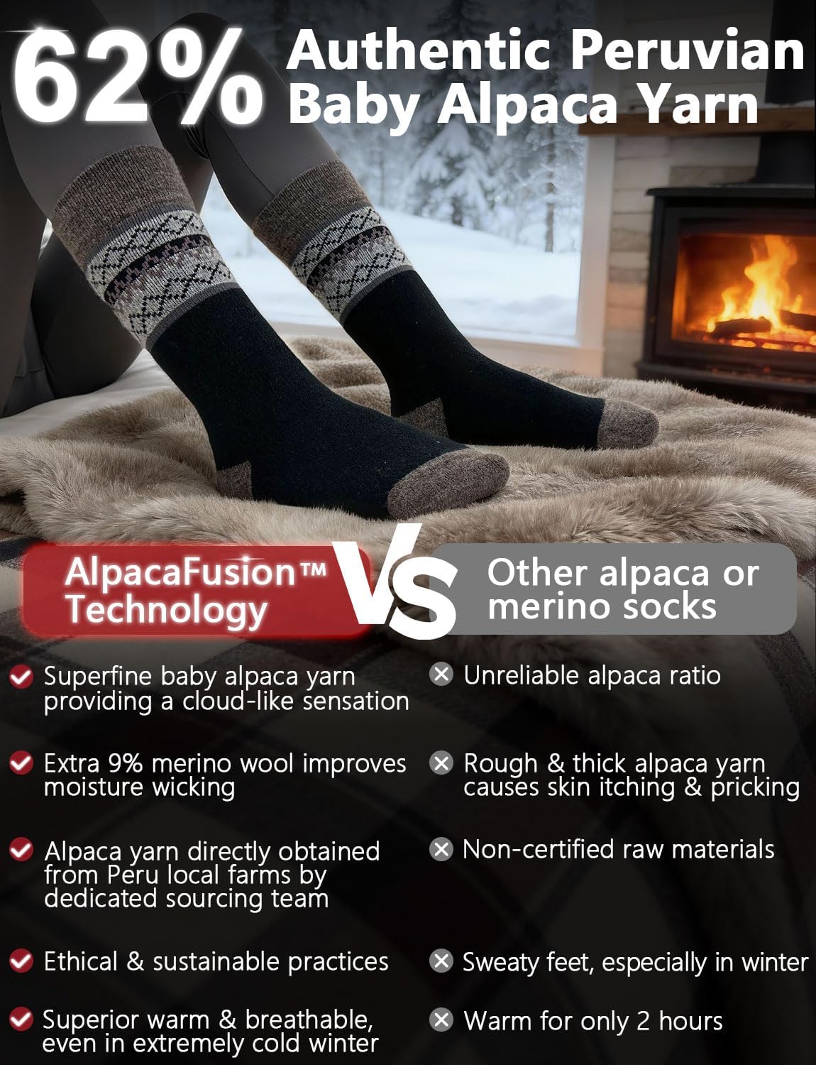Alpaca Wool Winter Heavyweight Crew Socks Warm Thick Thermal Hiking Boot Work Cushioned Cozy Moisture Wicking - Image 4