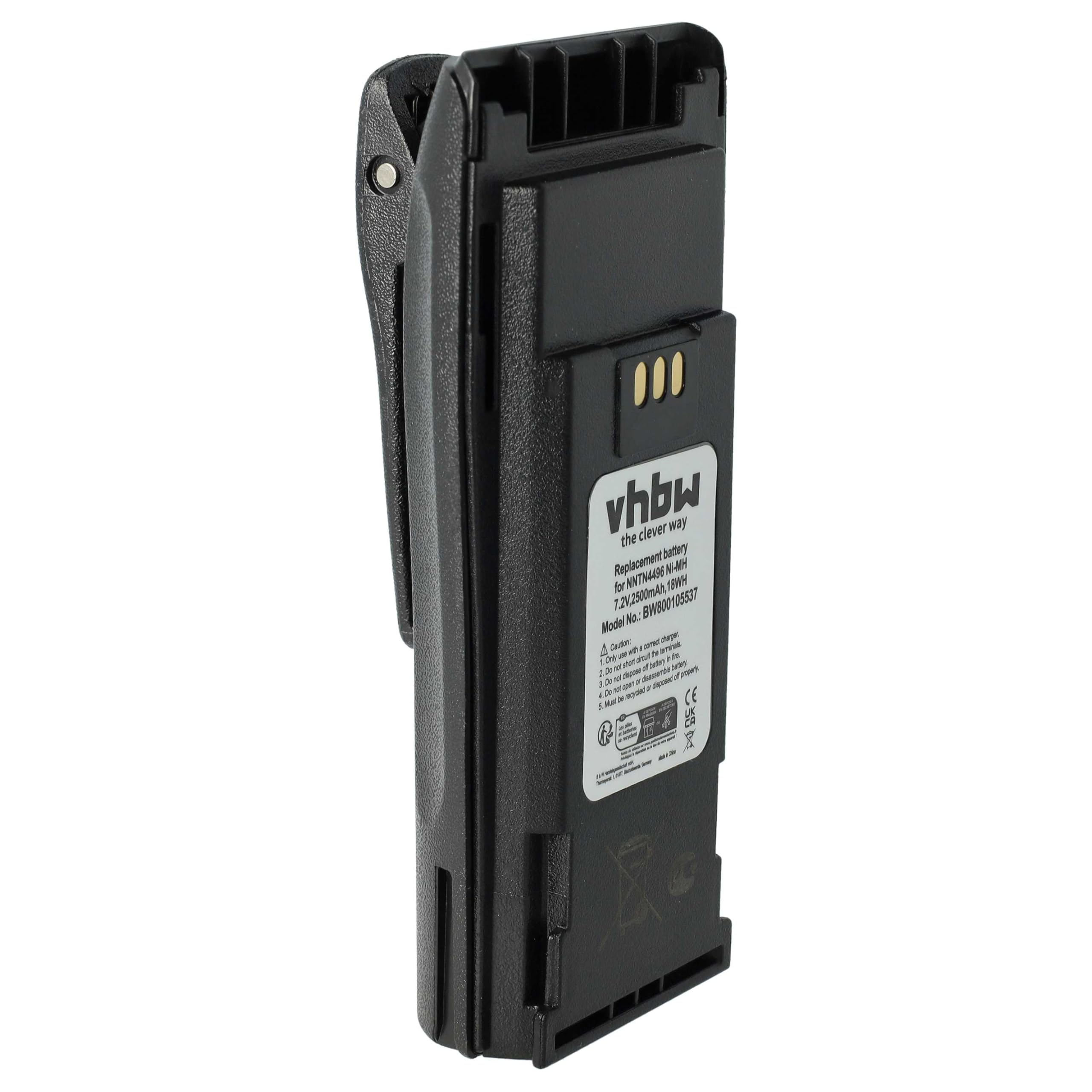 vhbw Batterie Compatible avec Motorola CP200, CP360, CP340, CP250, CP200D, CP200XLS Radio Talkie-walkie (2500mAh, 7,2V, NiMH) - avec Clip de Ceinture
