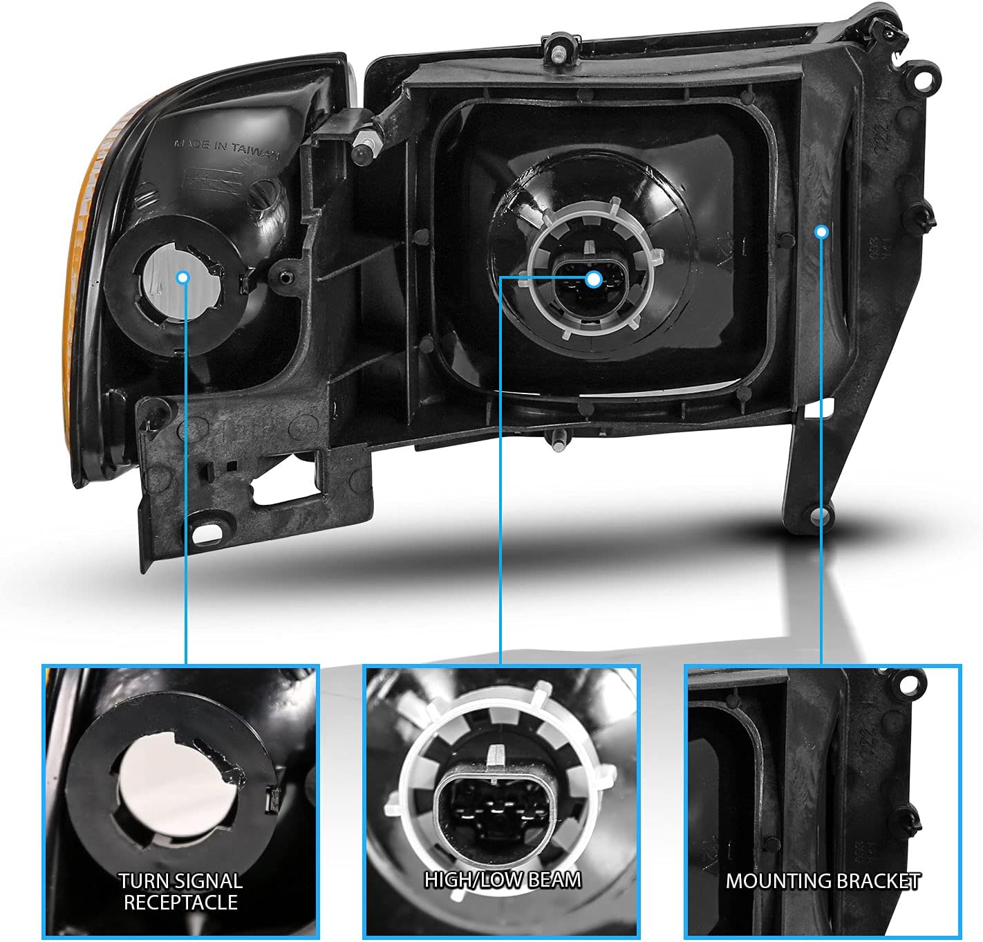 AmeriLite 1994-2001 Chrome Replacement Headlight And Corner Set For Dodge Ram Pickup Truck Left and Right Side