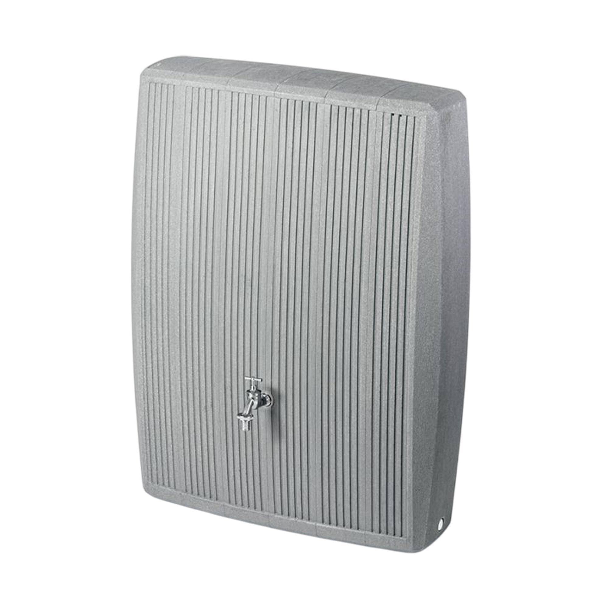 Serbatoio piovana grigio Concrete 200 litri, materiale resistente ai raggi UV e alle intemperie, con due viste e connettori in ottone