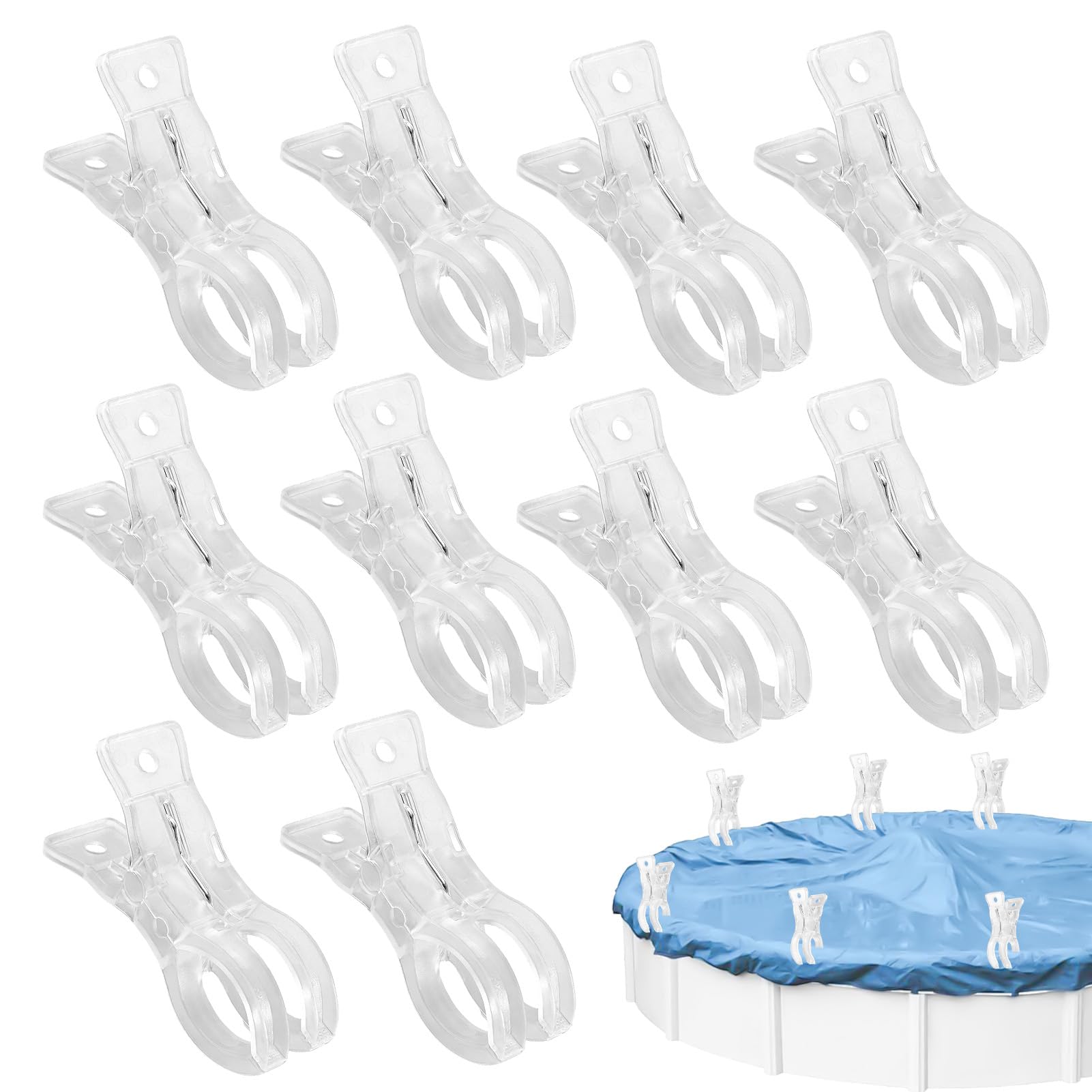 10 Pieces Large Transparent Clips - Windproof Beach Towel Clips, Towel Clips, Strong Clamping Clamps for Blankets, Beach Lounger & Laundry, Robust Spring Clamps for Tarpaulin & Frame Pools